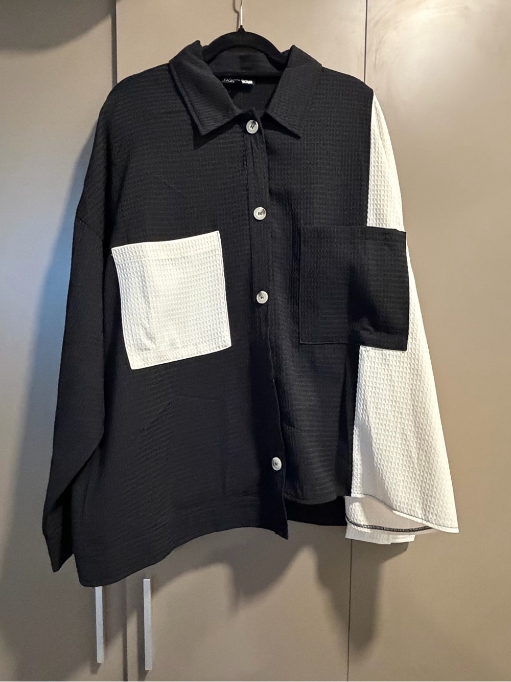 Fashion Nova Black & White Colorblock Button Down Shirt